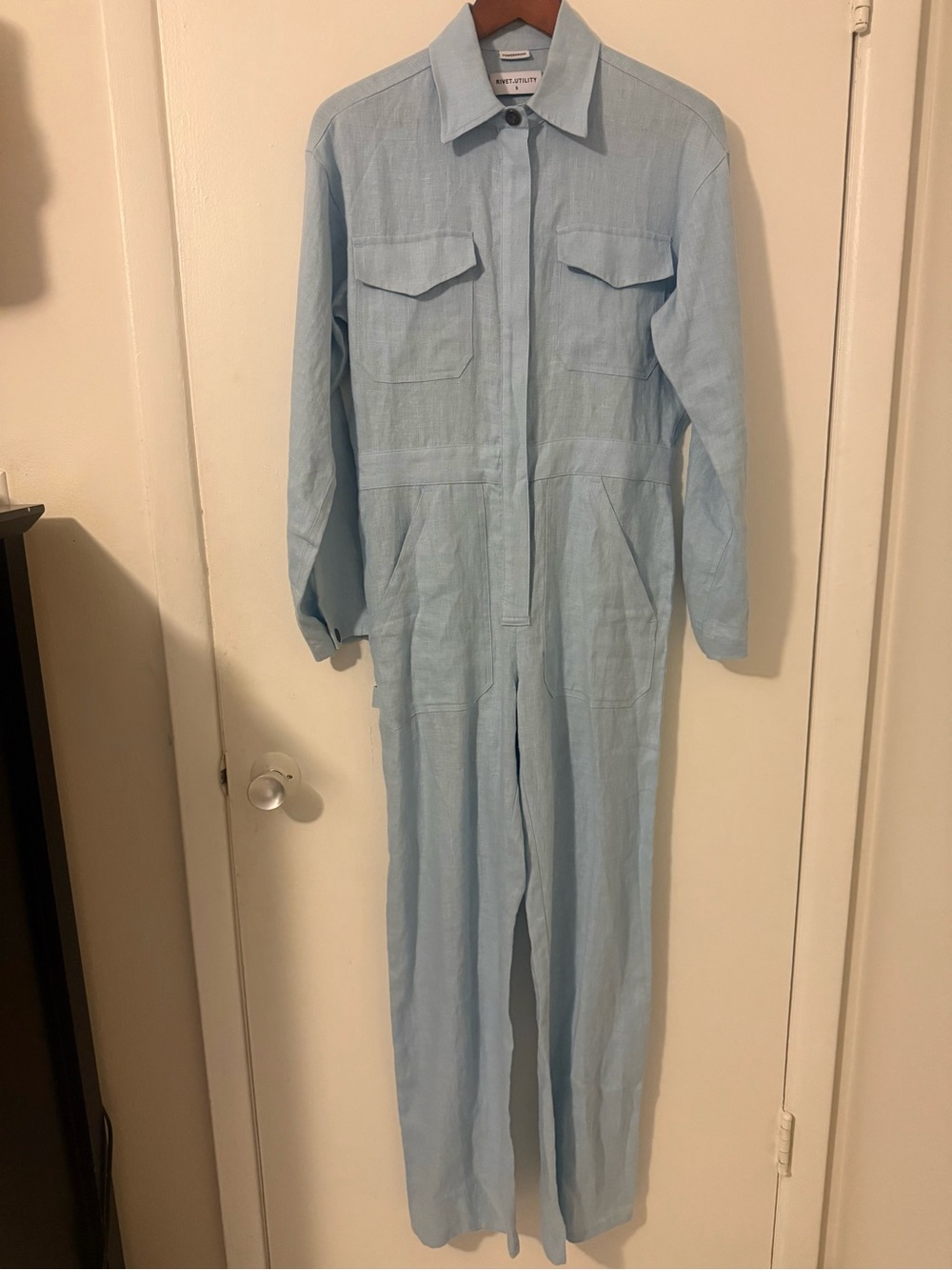 Women’s Light Blue Utility Linen Jumpsuit
